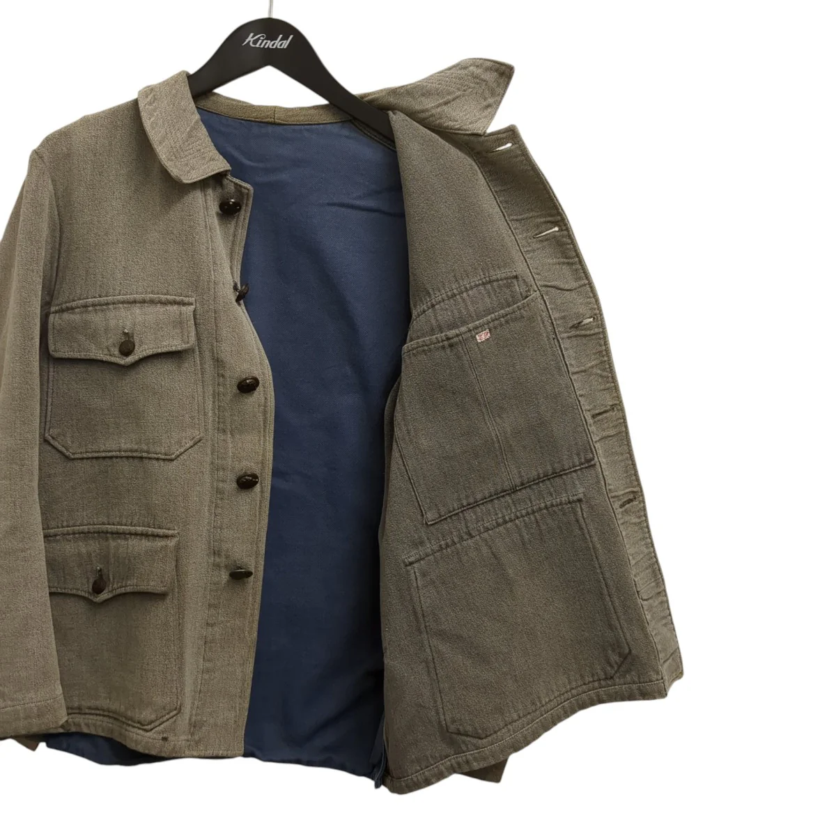50s French Black Chambray Hunting Jacket ごま塩 動物ボタン グッドコンディションジャケット - Image 3