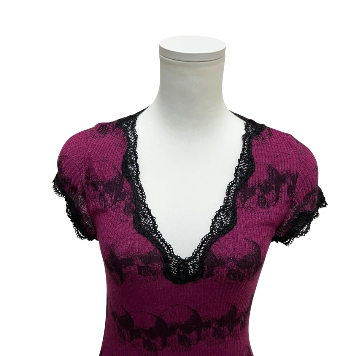 スカル柄シルク混レースTシャツ2NS-5950 - Image 2