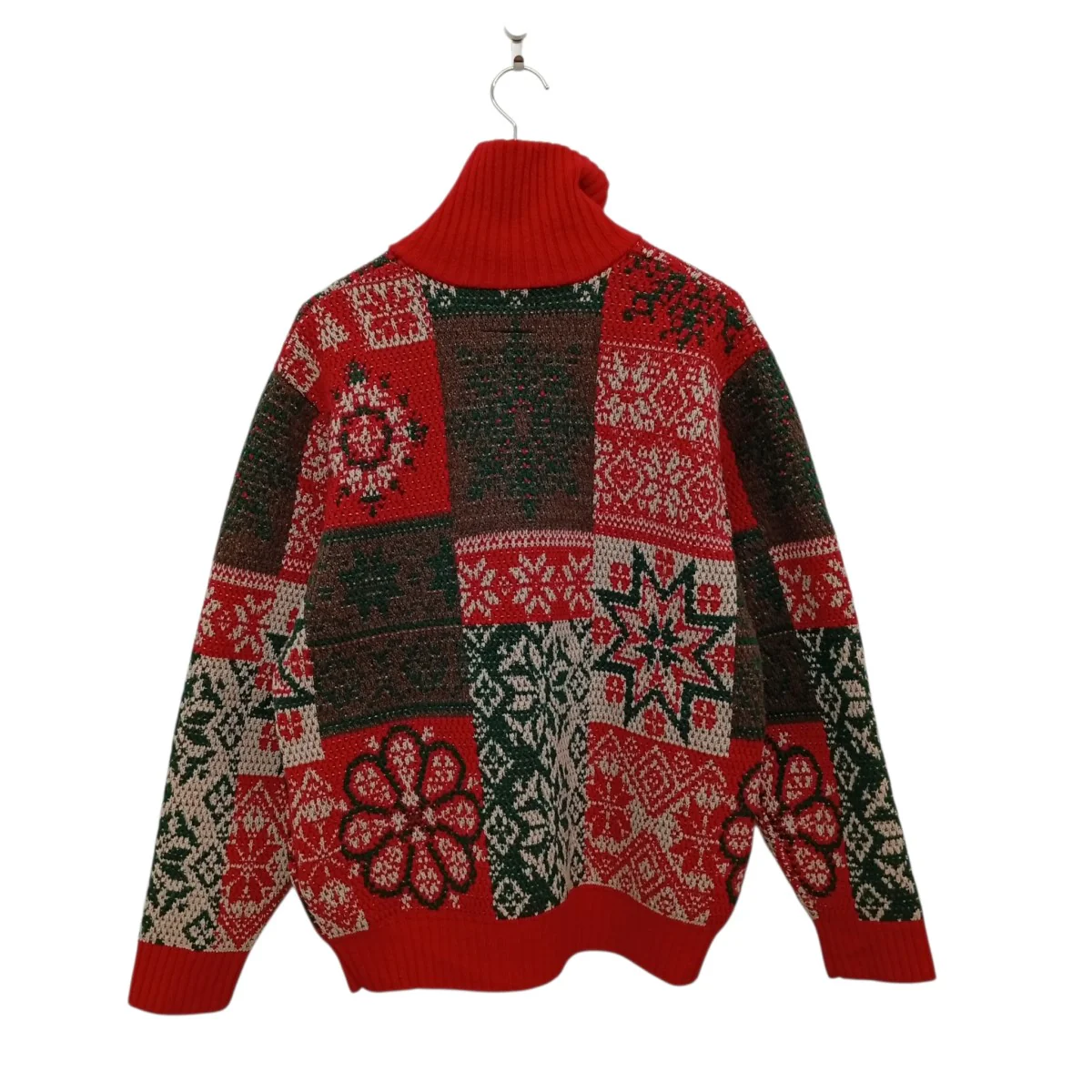 Zip Cardigan Double Jacquard Patchwork Like Patternニットジャケット38-15-0207-156 - Image 2