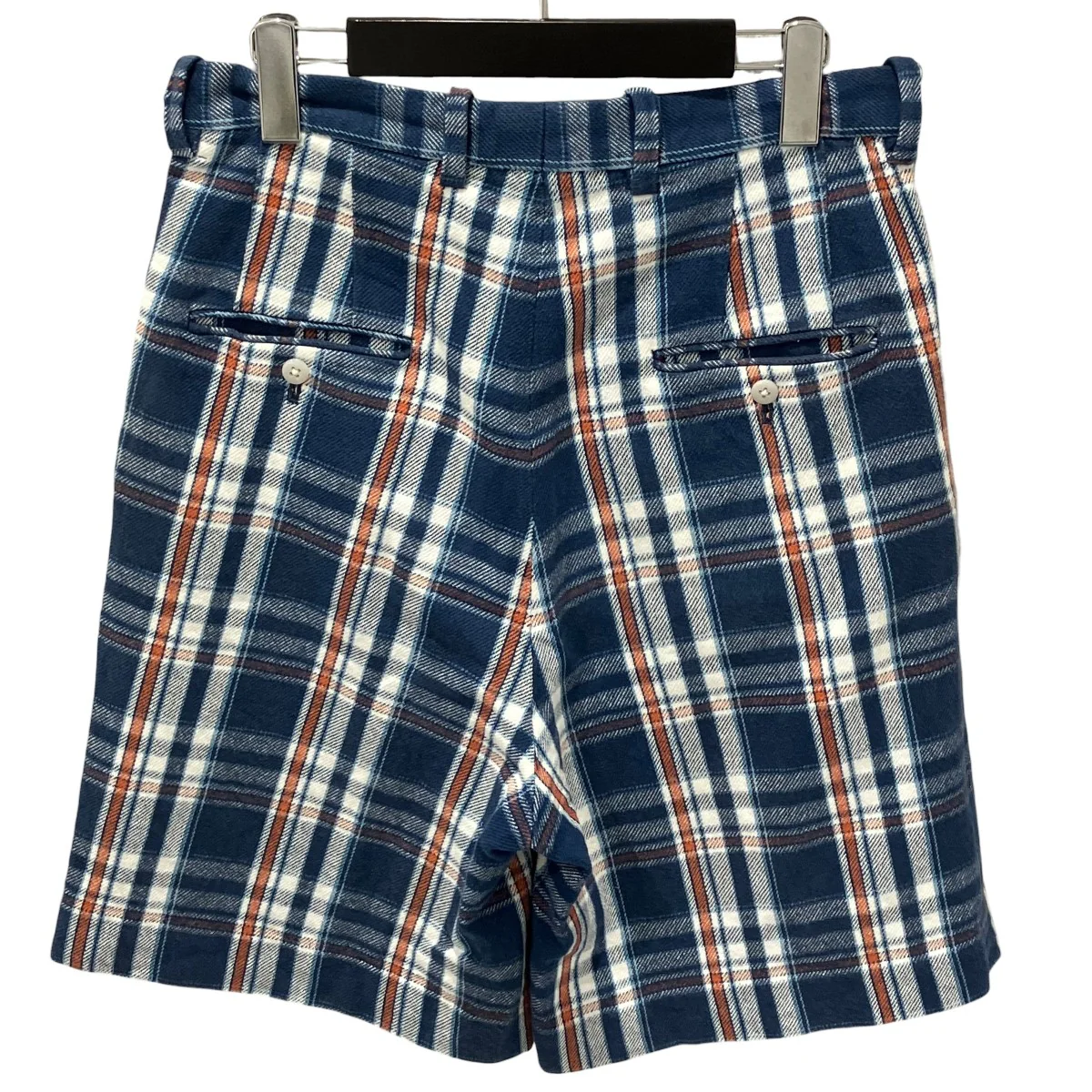 TUCKED DRESS SHORTS blue plaid cotton flannelチェックハーフパンツ231217 - Image 2