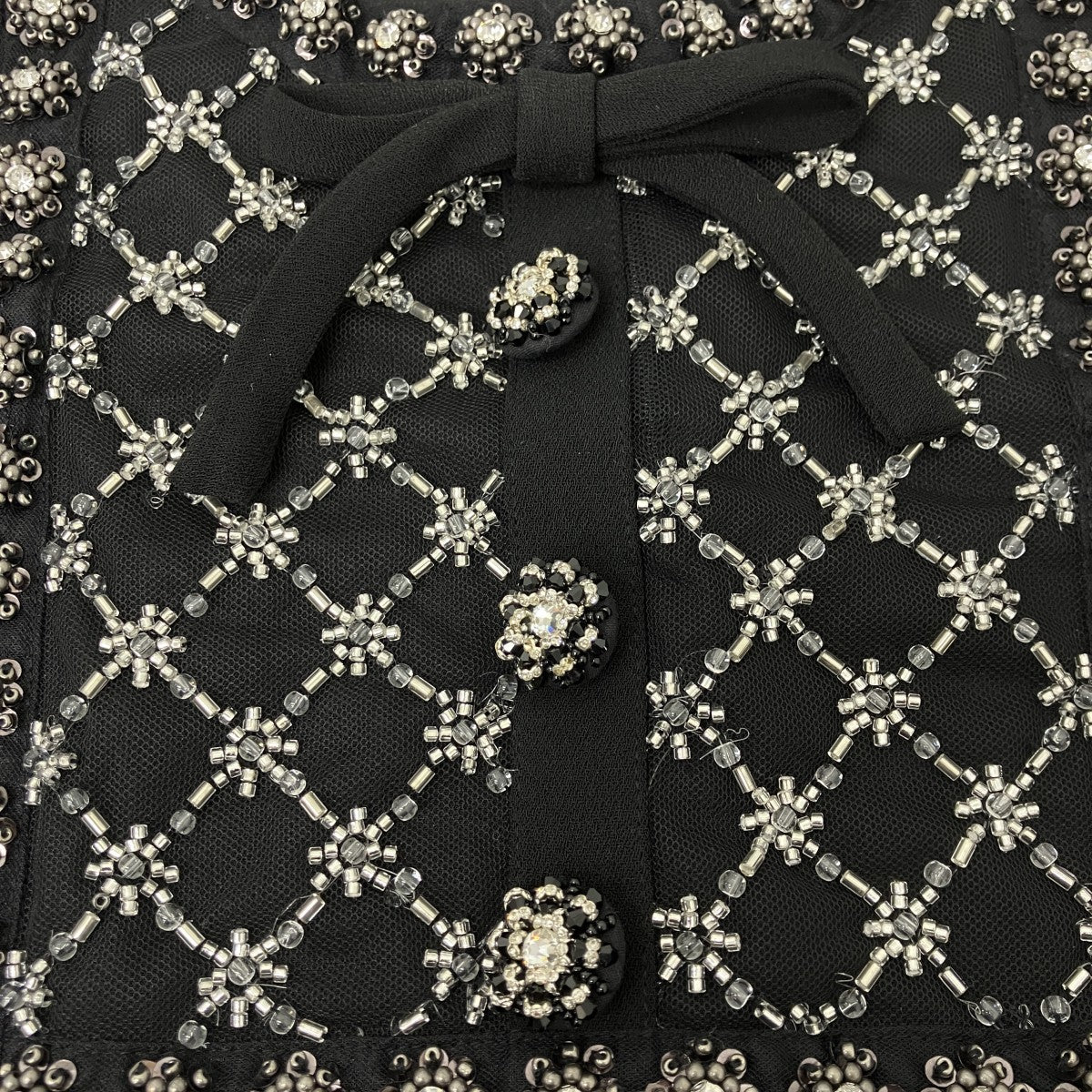 Black Crepe Embellished Tunic ビジューデザインレースドレス - Image 7