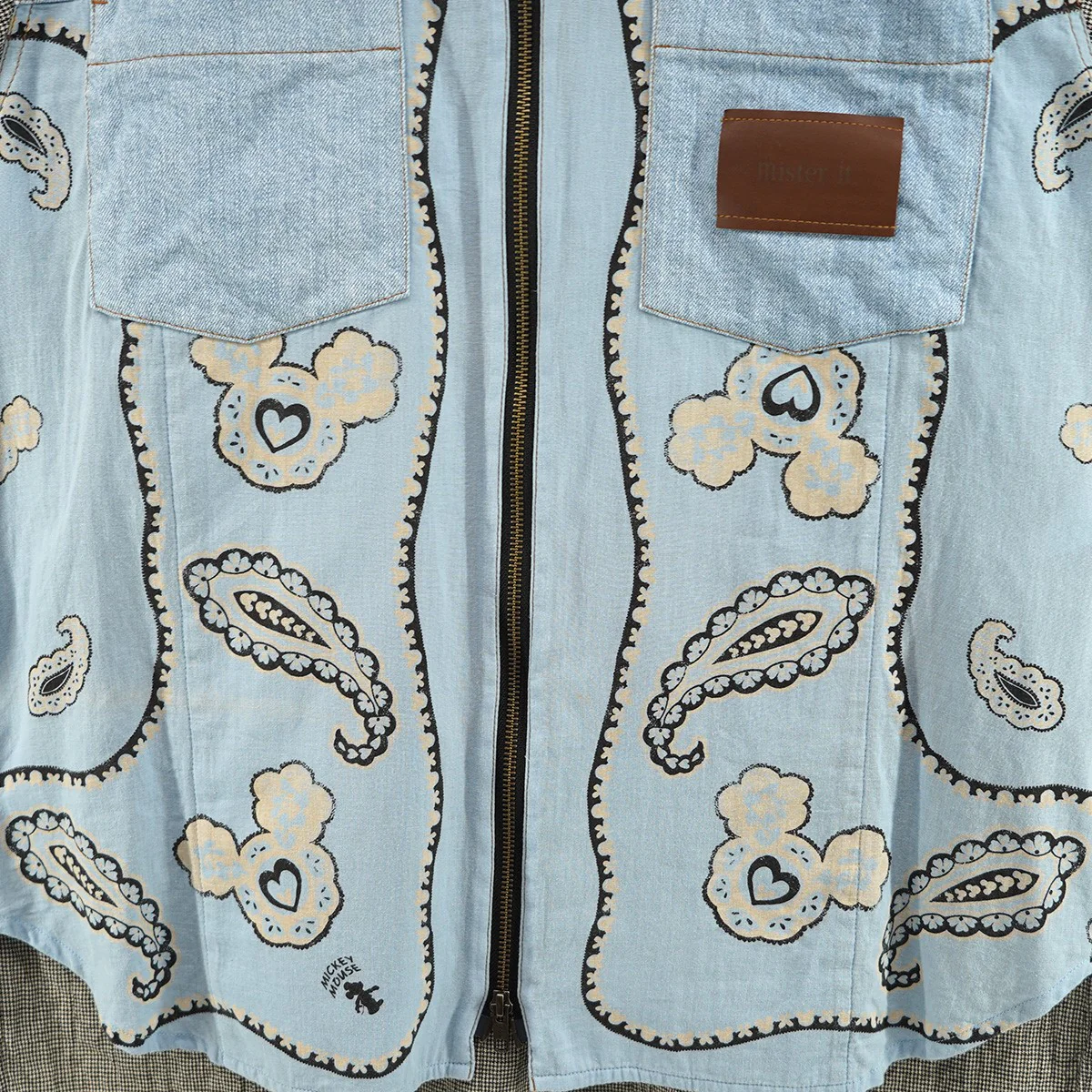 24SS MICKEYMOUSE-BLOUSON DISNEYディズニー ミッキーマウスブルゾン デニム 千鳥 切替 ジップ シャツ - Image 5