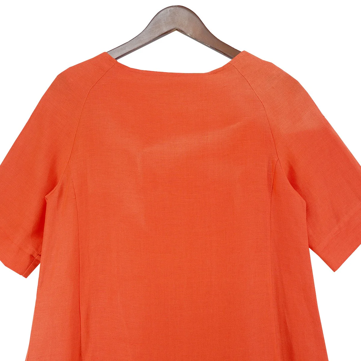 Kimpi dress 天然素材サックシルエット テラコッタオレンジ 切替無し ラグランスリーブ 半袖 ワンピース - Image 4