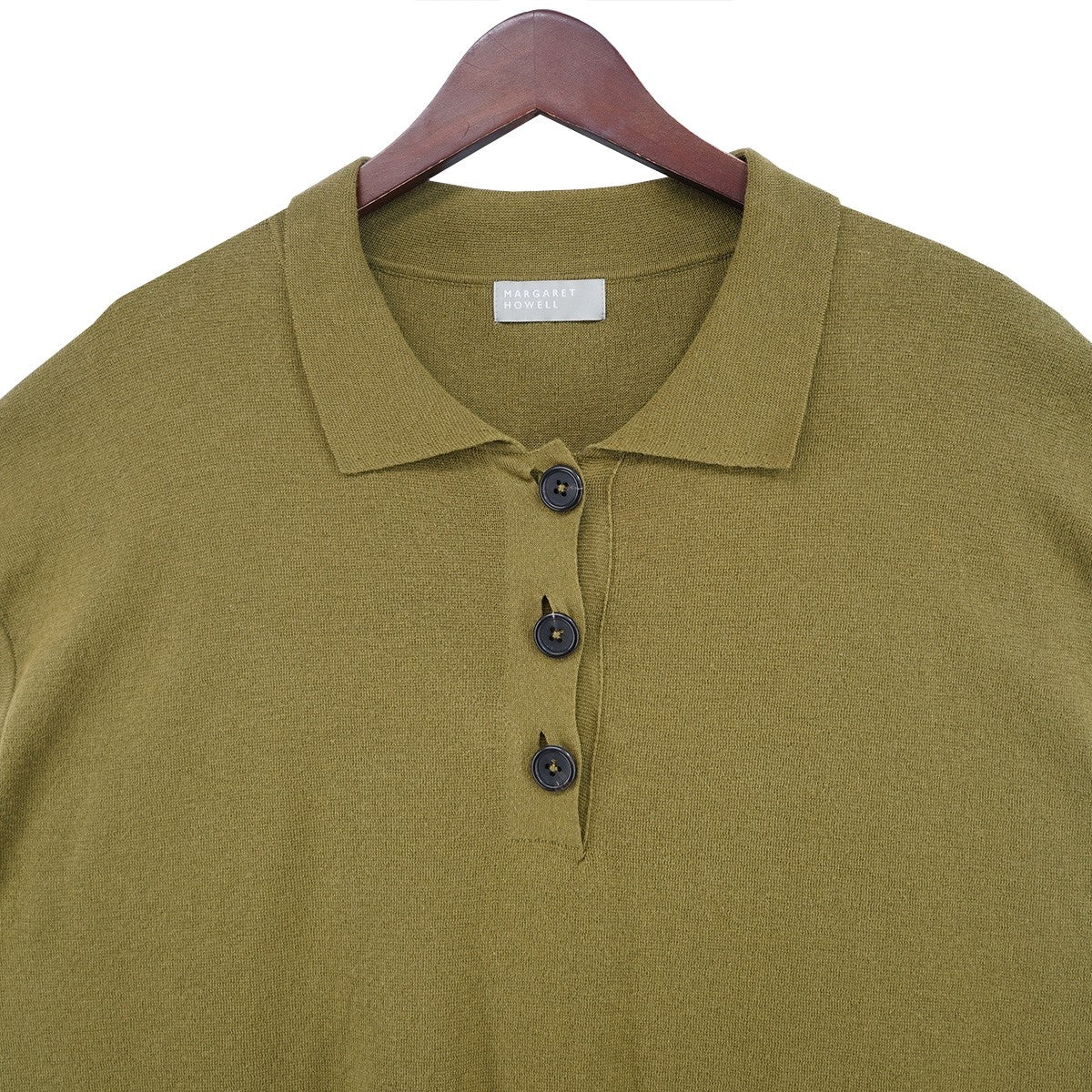 23SS FINE COTTON LINEN KNIT コットリネン素材ドレープ フレンチスリーブ サイドスリット ボックスシルエット ポロカラー 半袖 ポロシャツ - Image 2