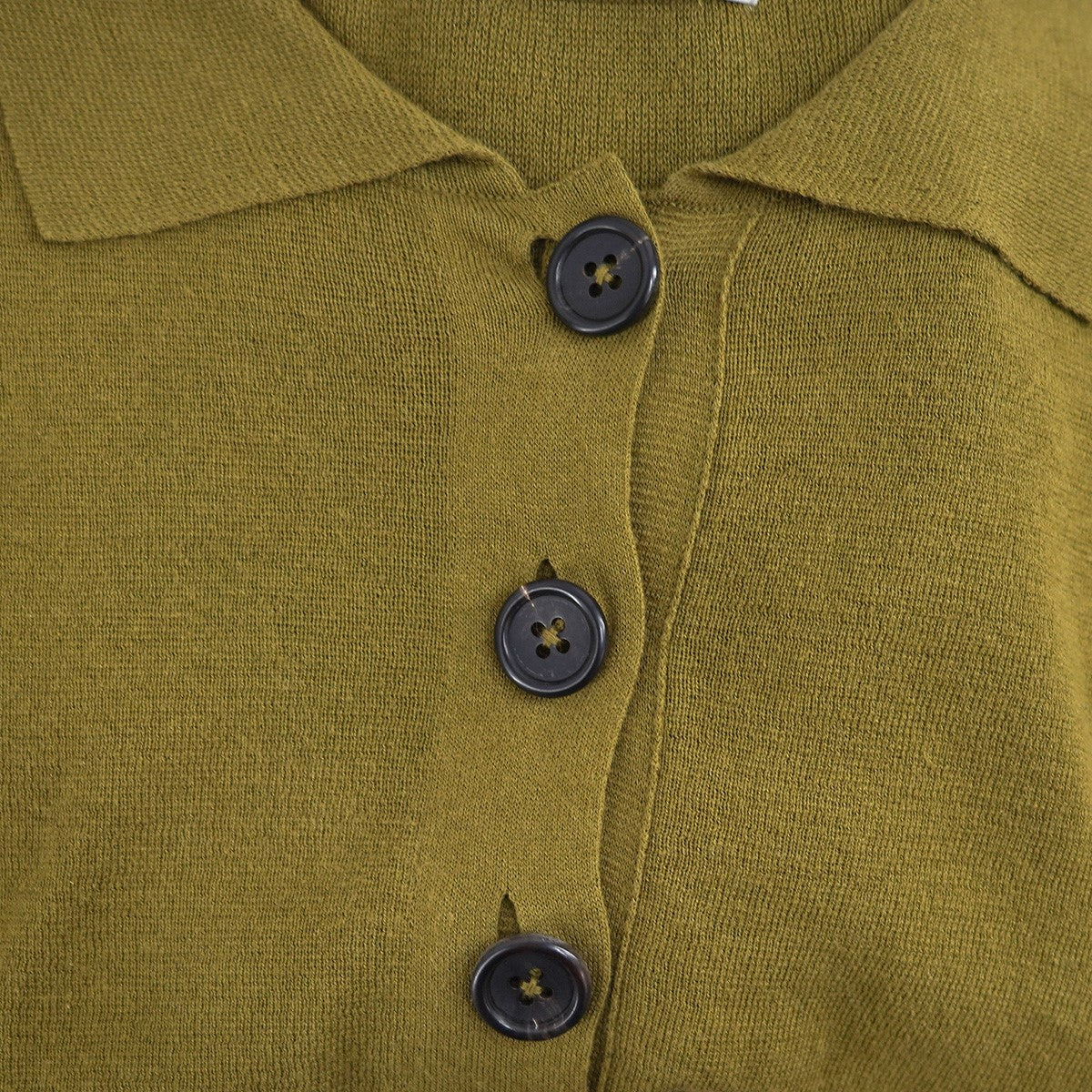 23SS FINE COTTON LINEN KNIT コットリネン素材ドレープ フレンチスリーブ サイドスリット ボックスシルエット ポロカラー 半袖 ポロシャツ - Image 3