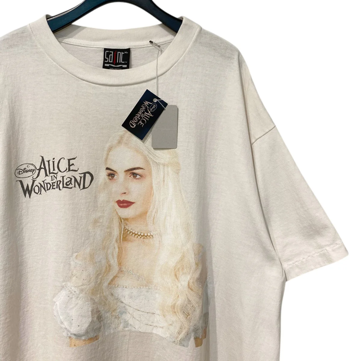 S／S T-SHIRT WHITE QN WHITE USEDヴィンテージ加工プリントTシャツ - Image 4