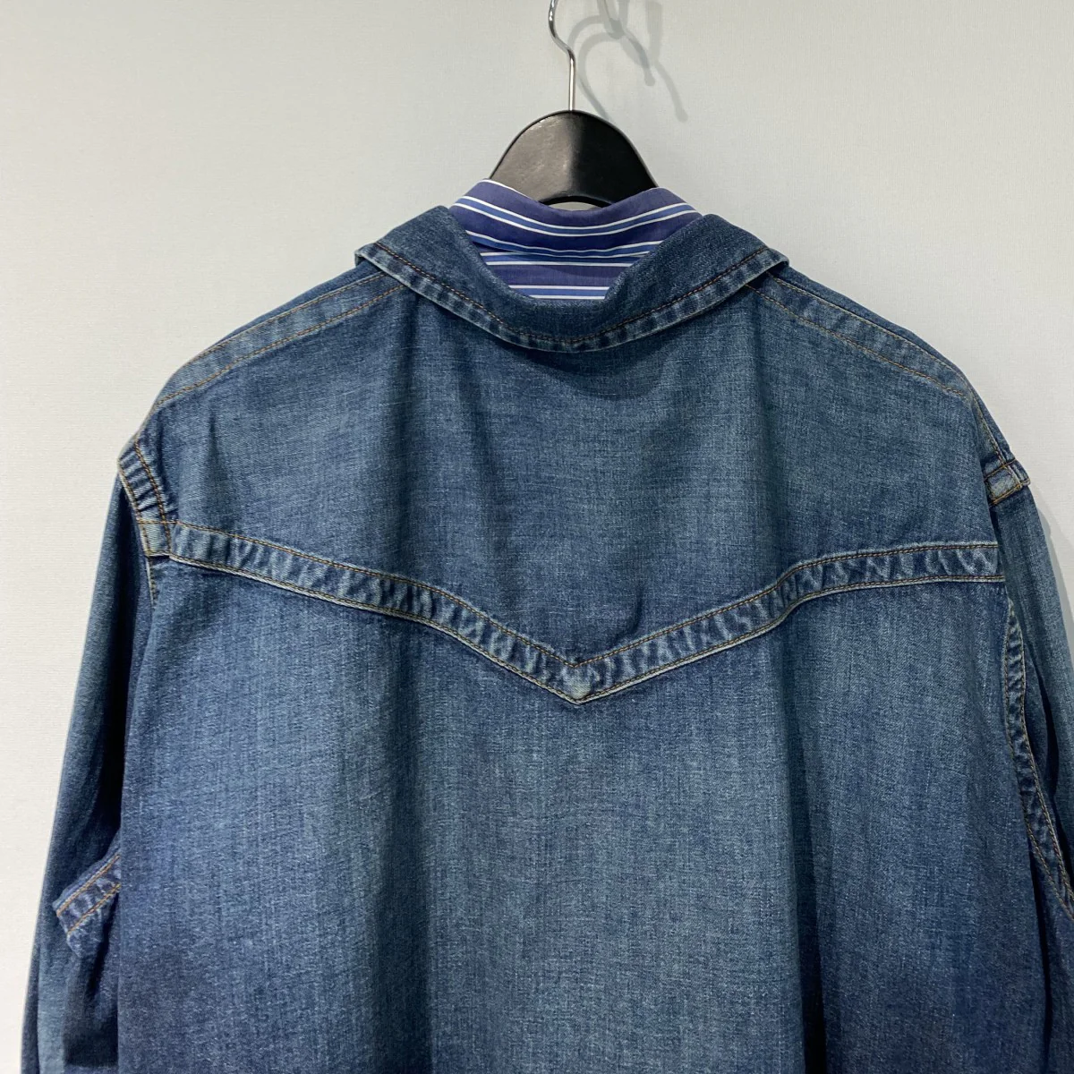Denim Double Layered Shirt Jacketデニムストライプドッキングカットオフシャツジャット20-04932 - Image 7