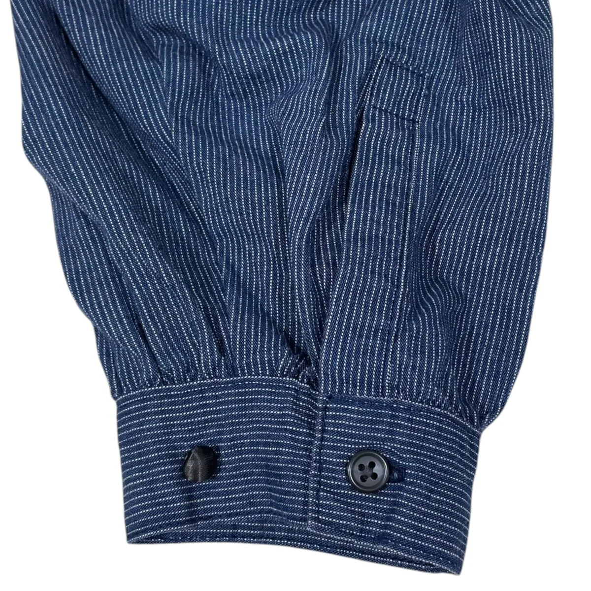 ストライプ柄プルオーバーシャツ STAND COLLAR LONG SMOCK SHIRT スタンドカラー ロング スモック シャツ - Image 4