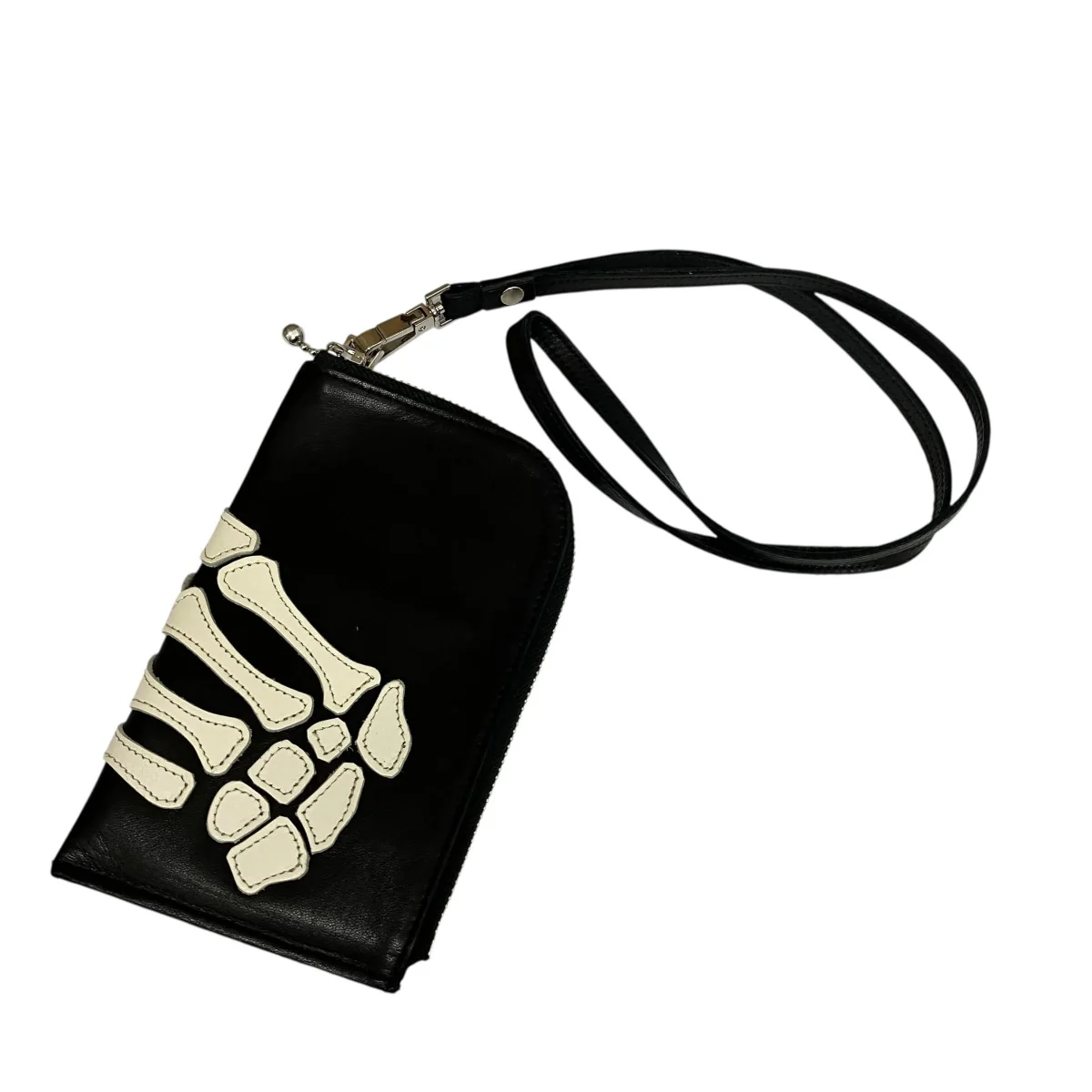 Leather Thumbs Up Bone Hand Zip Neck walletレザーボーンジップネックウォレット