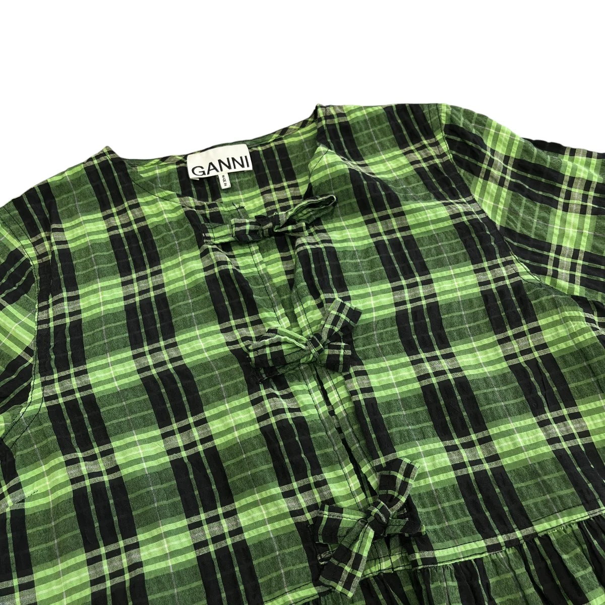 Seersucker Check U-neck Maxi Smock Dress半袖チェックワンピースF7608 - Image 3