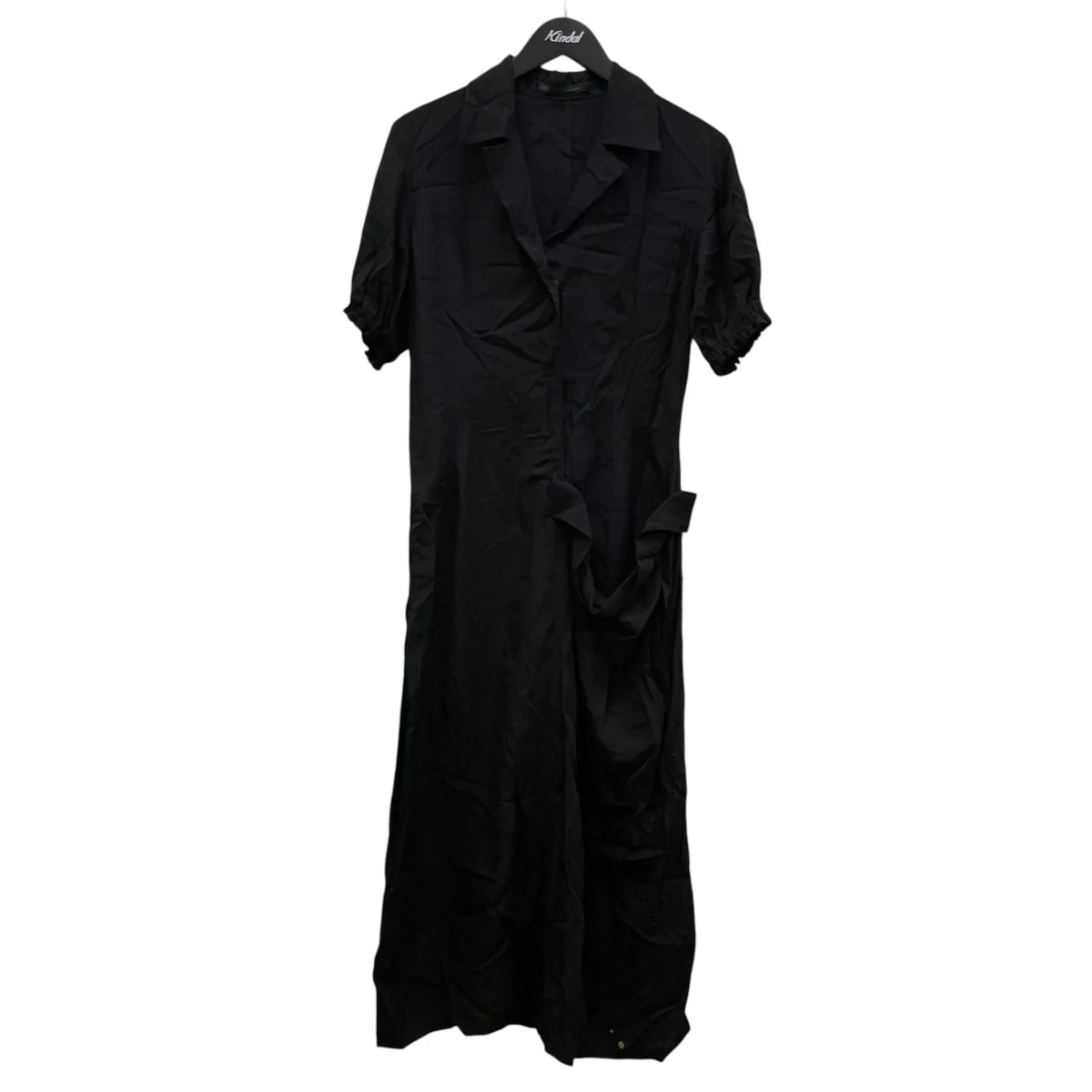 CUPRO DUNGAREE BALLER LACE LEFT SIDE GATHERED DRESSオープンカラーシャツワンピース 半袖ワンピースYP-D04-205